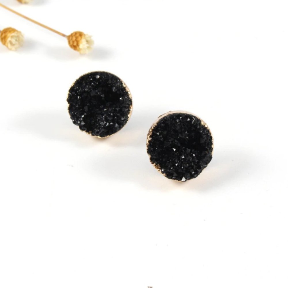 Indie Boho Druzy Black Crystal Quartz Stud Earring - Picture 2 of 8